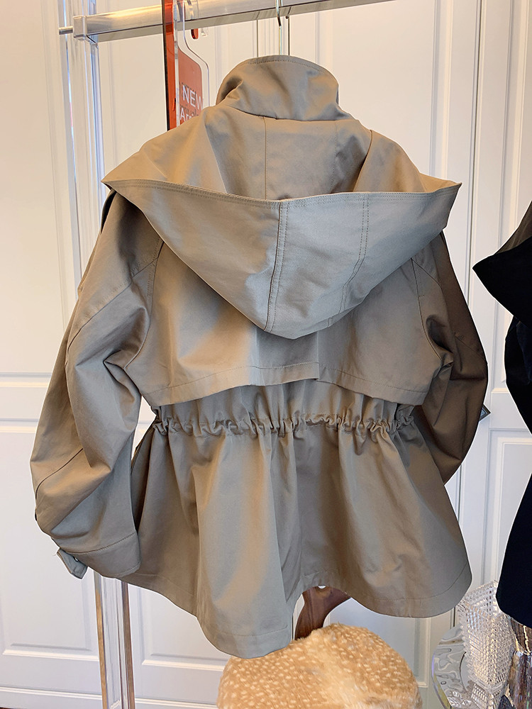 Women's casual drawstring waist tooling trench coat coat female spring and autumn short_autovado.com