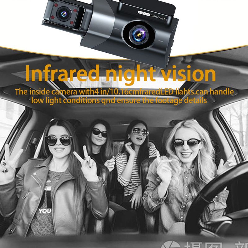 Driving recorder HD 1080P with WiFi with display three-recording three-lens car front car rear reversing image_autovado.com