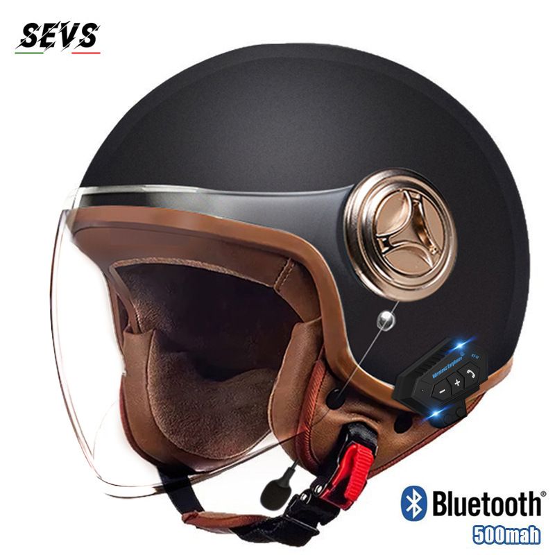 3/4 Motorcycle Helmet With Bluetooth & Cat-Ear Design – Lightweight ABS Shell, 3C Certified, Transparent Visor (Unisex Adult)_autovado.com