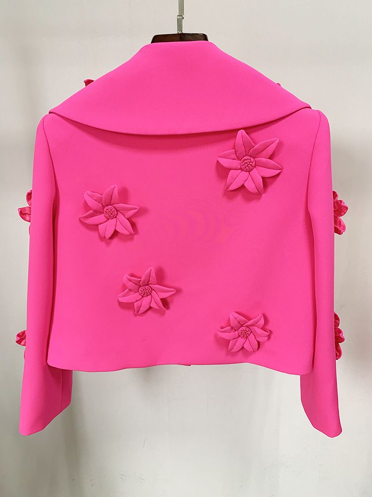 Women's Clothing Star Fashion Fluorescent Series Heavy duty Three dimensional Flower Decorated Short Suit Jacket_autovado.com