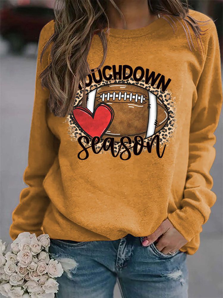 Women's Clothing Site Ready Stock Simple Pullover Crewneck Top T shirt TouchDown Print Loose Sweatshirt_autovado.com