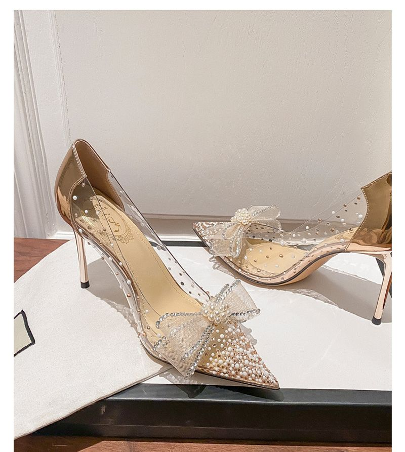 p7 with transparent bow 2023 summer women's shoes live broadcast on behalf of European and American slope heels stiletto_autovado.com