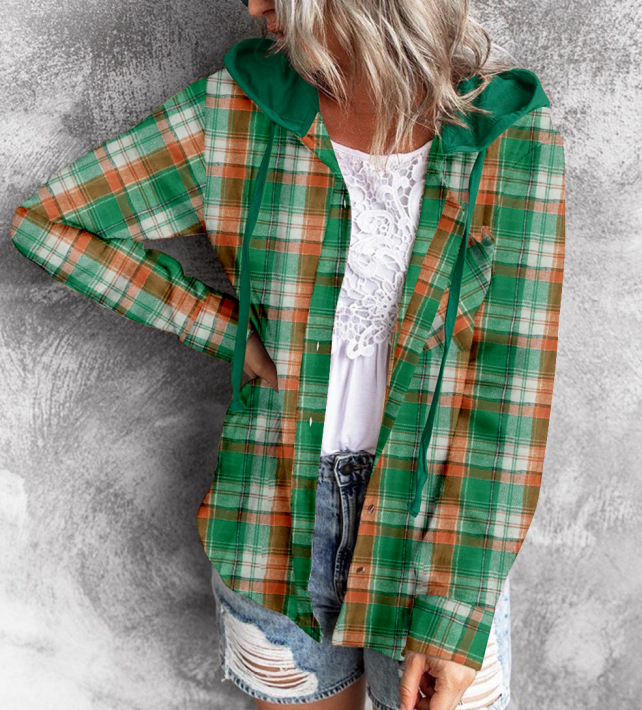 Women's Clothing autumn and winter new hooded sweatshirt buttoned casual shirt jacket_autovado.com