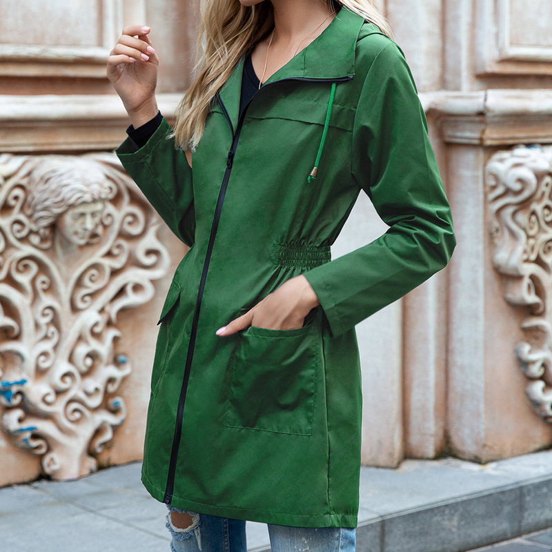 Women's Clothing autumn and winter new hooded waist rainproof clothing zipper women's raincoat outdoor mountaineering clothing jacket_autovado.com