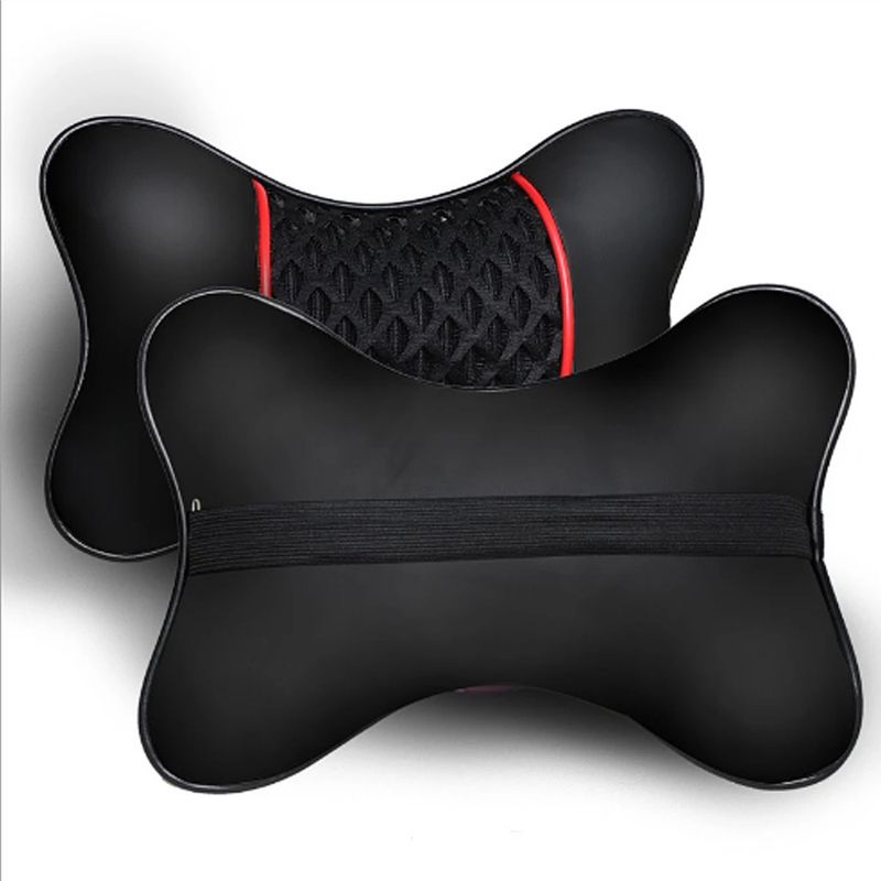 2Pcs PU Leather Knitted Car Pillows Headrest Neck Rest Cushion Support Seat Accessories Auto Black Safety Pillow_autovado.com