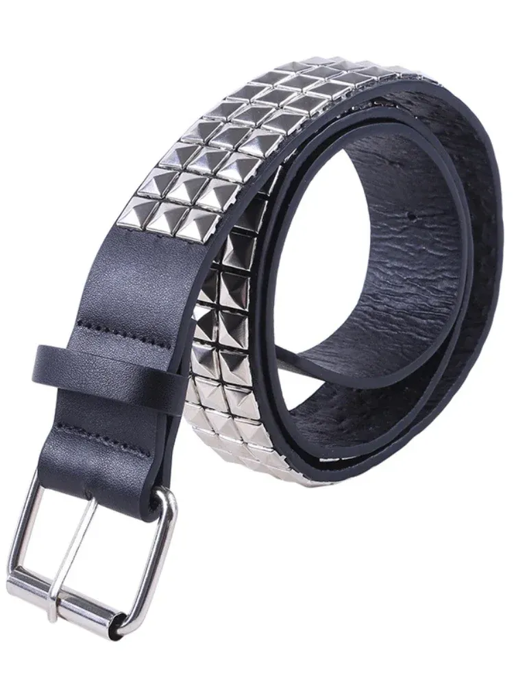 HOT Shiny Pyramid Belt Men Women's Studded Belts Punk Rock with Pin Buckle Black Fashion Rhinestone Rivet Nightclub_autovado.com