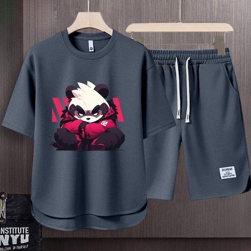 Men's Clothing 2024 Waffle Casual Summer Suit Men's Loose Teen Short sleeved T shirt Shorts Handsome Two piece Suit_autovado.com