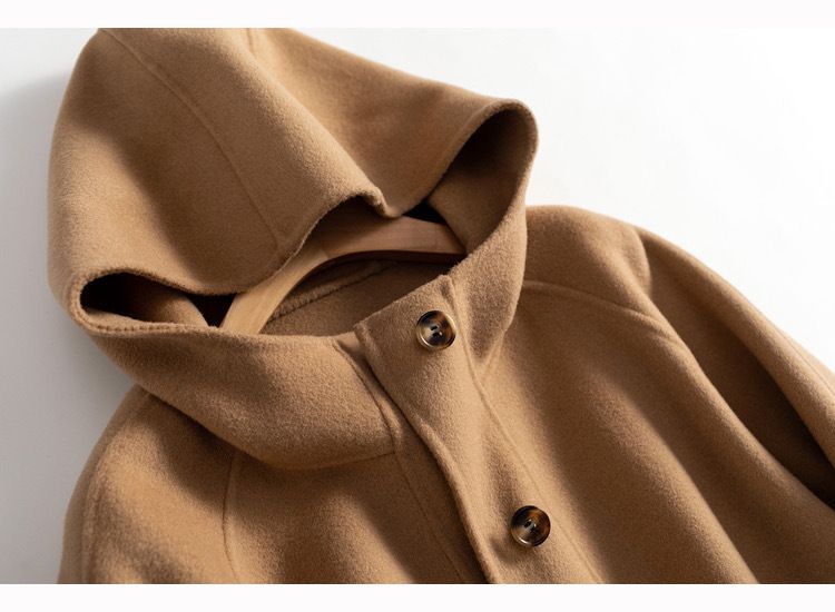 Women's Clothing quality double sided wool coat with hood and short button for women_autovado.com