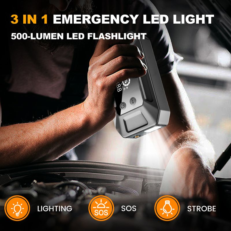 Jump Starter And Tire Inflator, 26000 MAh, Rechargeable USB Emergency Battery Booster With Air Compressor, Multiple_autovado.com
