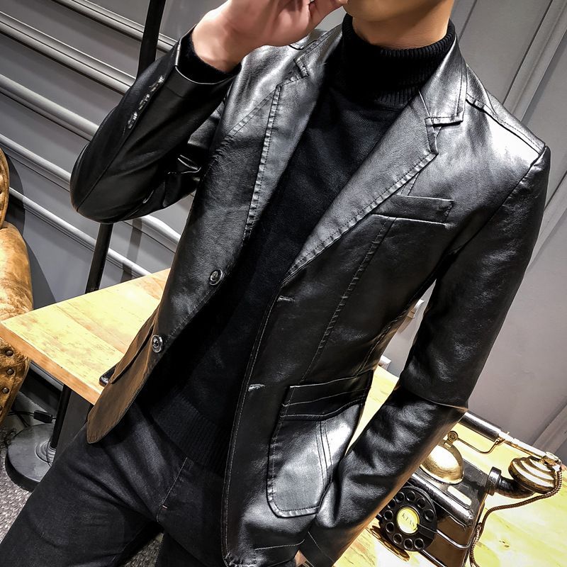 Men's Clothing Leather Suit Autumn New Casual Jacket Style Slim Lapel Leather Suit Leather Jacket Men's_autovado.com