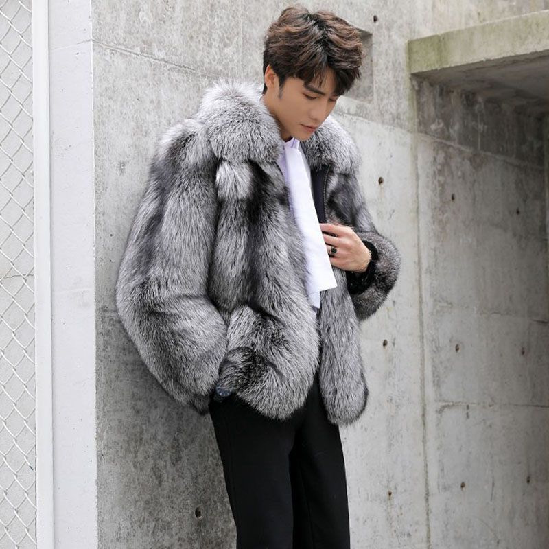 Men's clothing Autumn-winter fur men's coat Fashion casual silver fox fur coat thickened to keep warm_autovado.com