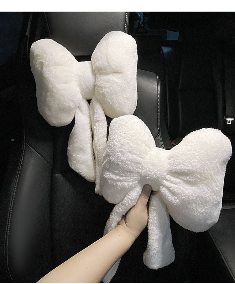 Car Winter Headrest Plush Neck Pillow Internet Popular Cute Bow Car Seat Winter Car Lumbar Headrest_autovado.com