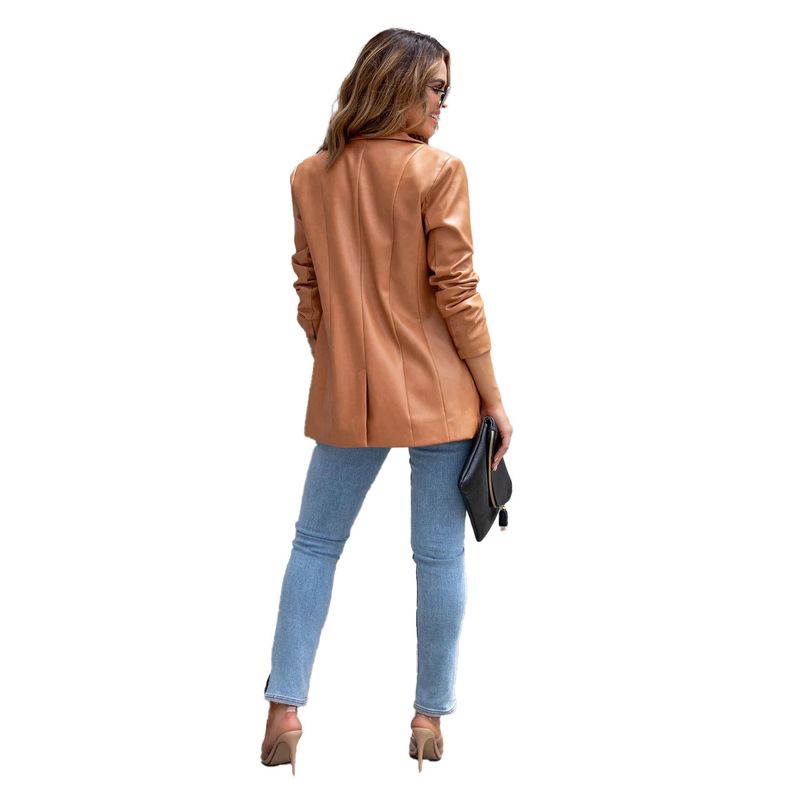 Women's Clothing Street Style Pure Color Casual Fashion Three color Leather Jacket _autovado.com