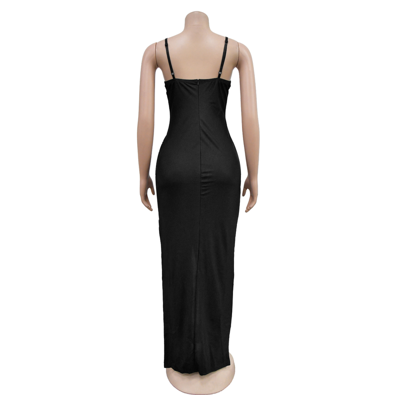 Women's Clothing fashion women's solid color mesh hollow bandage long skirt dress_autovado.com