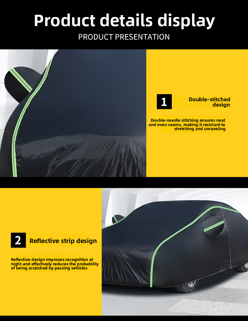 Full Coverage Oxford Cloth Reflective Strips Rainproof Heat Insulation Black Aluminum Film Dustproof Car Sunshade Cover_autovado.com