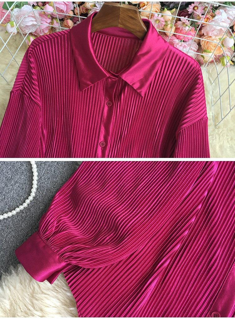 Women's Fashion Clean Color Shirt Two-piece Set Of High Waist Vertical Vertical Wide Leg Pants_autovado.com