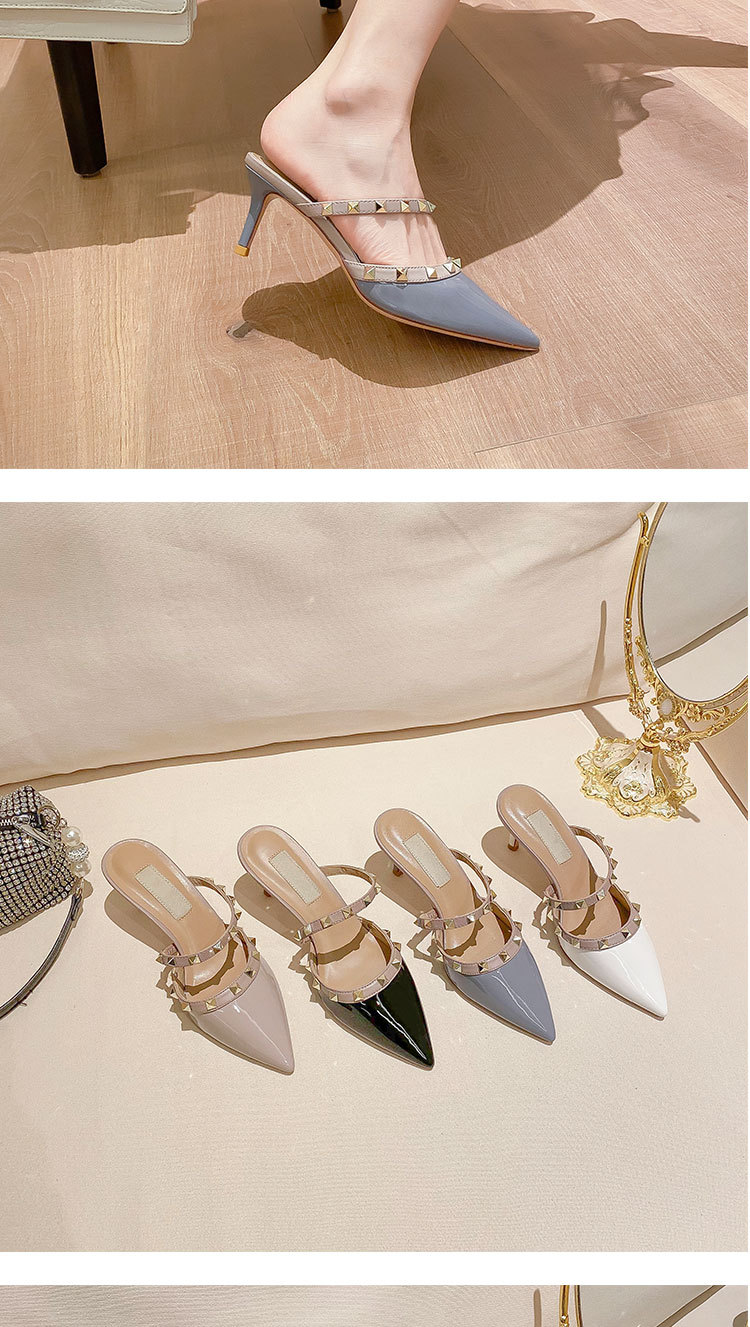 Women's fashion high heeled sandals with studded head_autovado.com