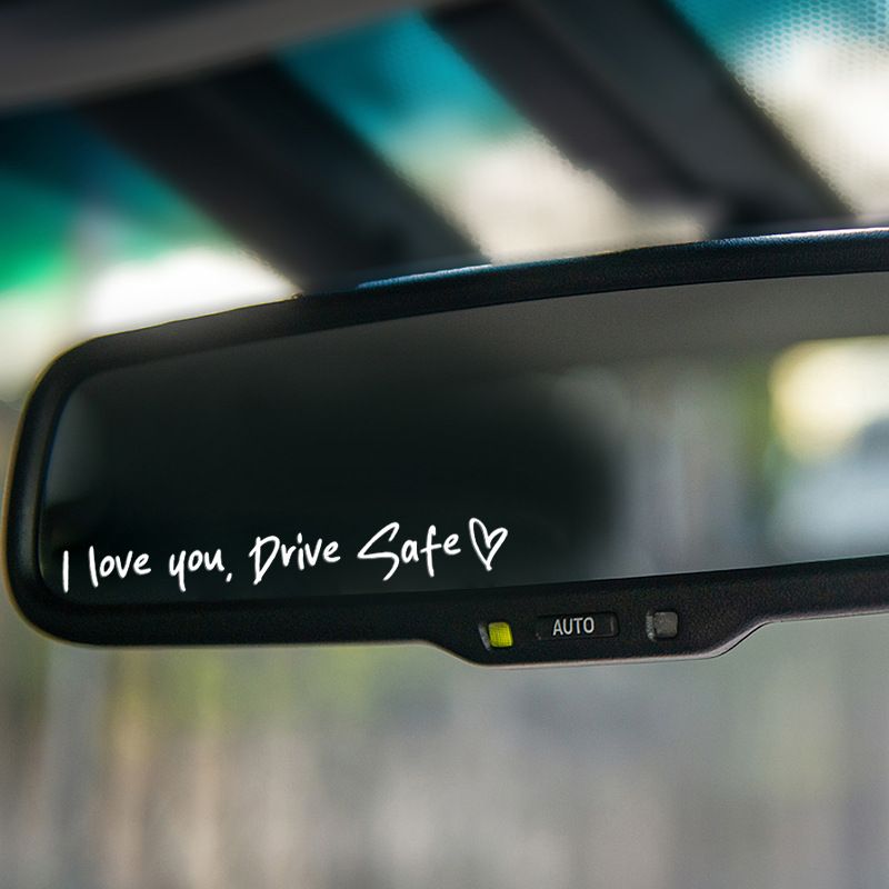2 pack drive car rearview mirror driving safety stickers English quotes stickers home life stickers_autovado.com