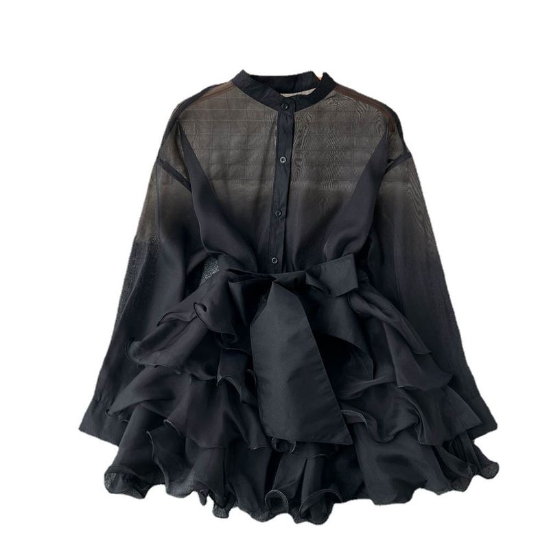 Women's clothing chic tops for women autumn new ruffled western style advanced design bow tie niche_autovado.com