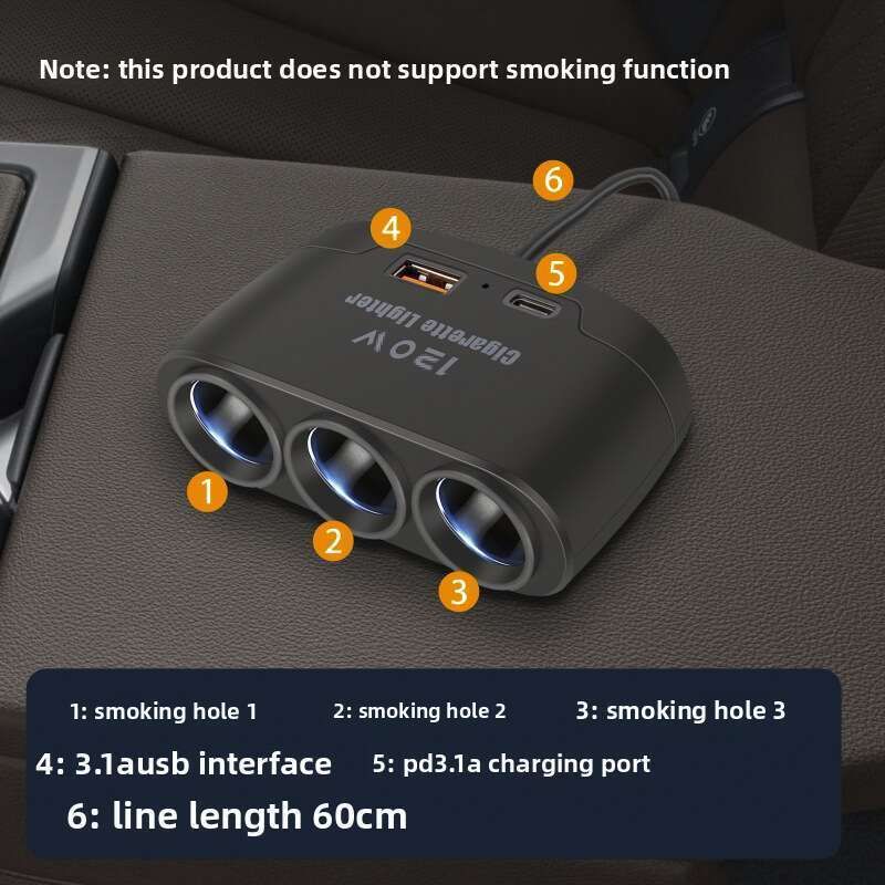 Multi Functional Charger, Car Cigarette Lighter, One To Three With USB+PD Fast Charging Interface, 12V24V Universal_autovado.com