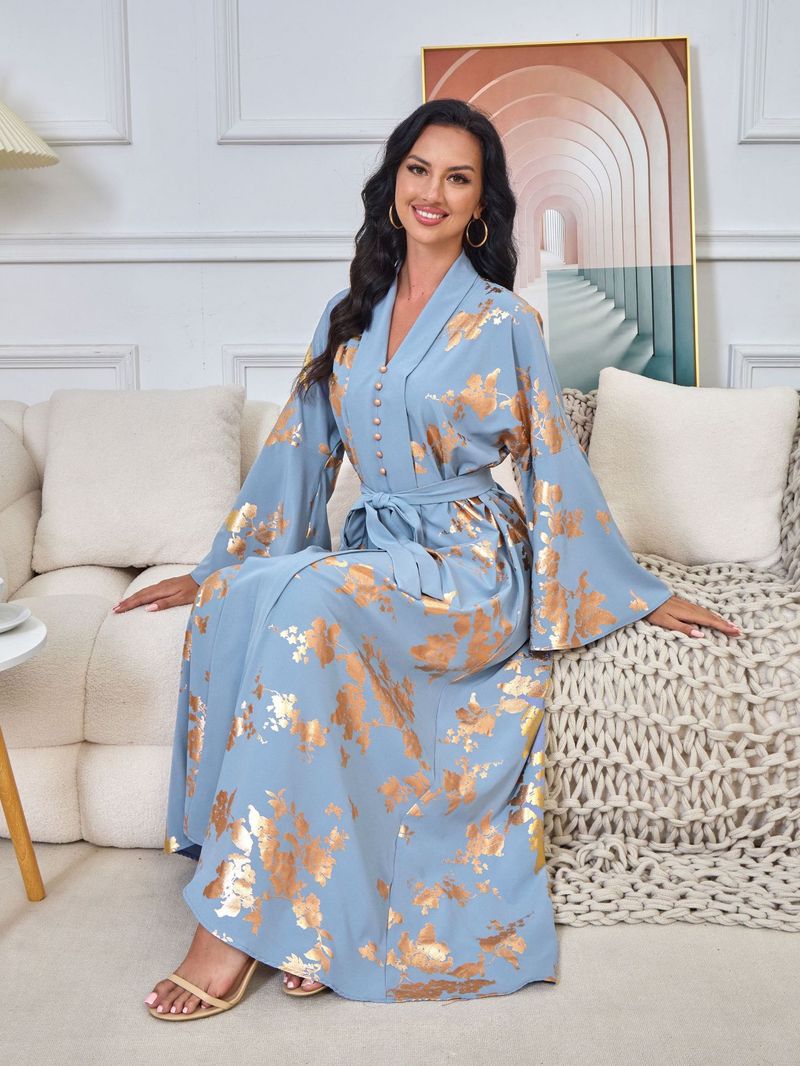 Women's Clothing Middle Eastern Muslim women's fashion new style gold stamped evening dress Arabic dress Kaftan robe_autovado.com