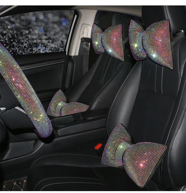 Automotive Supplies: Bow Tie, Neck Protection Pillow, Cushion, Women's Multi-color Full Diamond Car Headrest, Lumbar_autovado.com