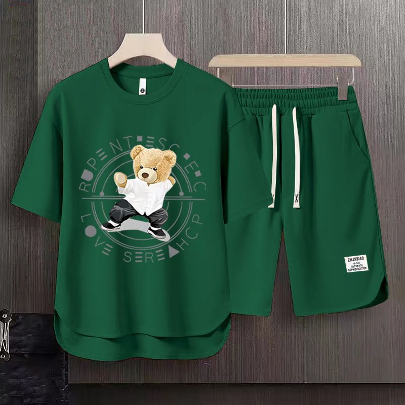 Men's Clothing 2024 Waffle Casual Summer Suit Men's Loose Teen Short sleeved T shirt Shorts Handsome Two piece Suit_autovado.com