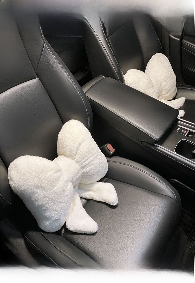 Car Winter Headrest Plush Neck Pillow Internet Popular Cute Bow Car Seat Winter Car Lumbar Headrest_autovado.com