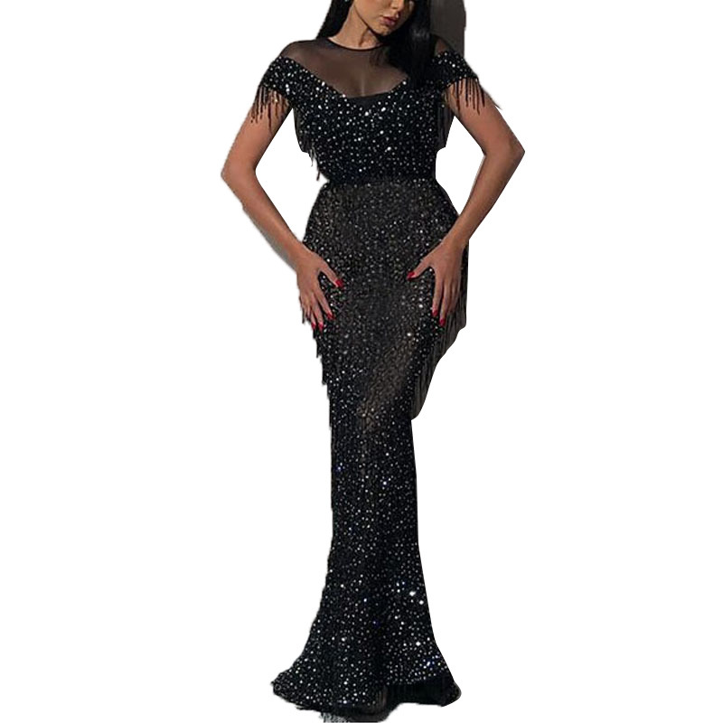Women's Clothing new women's dress raglan sleeve sequin dress long dress_autovado.com