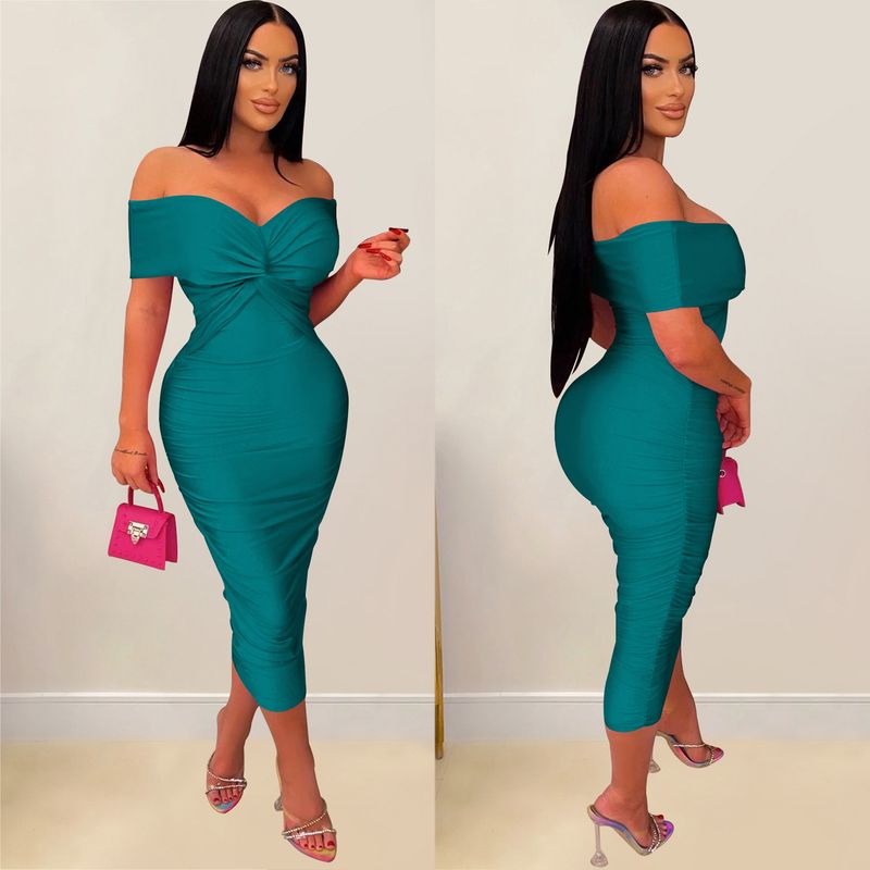 Women's solid color pleated sleeveless long skirt tube top dress_autovado.com