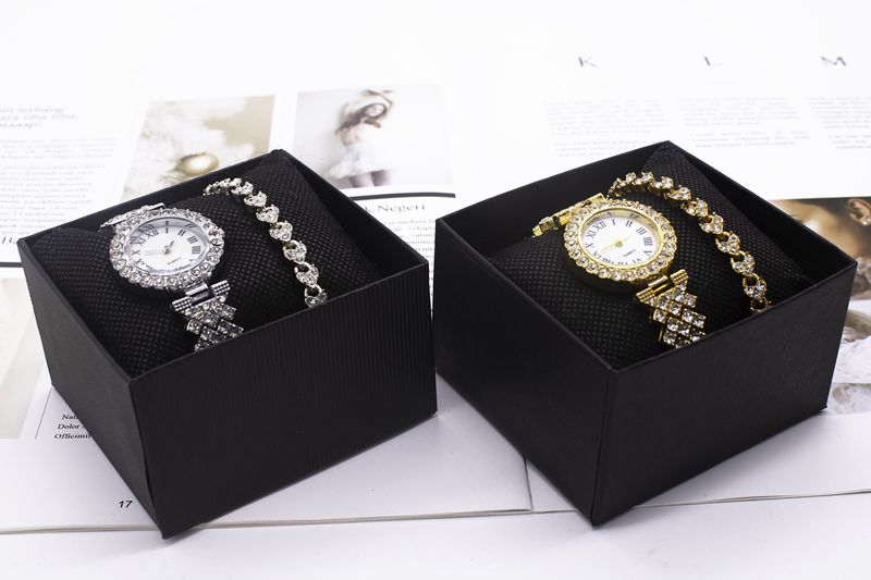 Women's bracelet watch set fashion gold full diamond steel band watch_autovado.com