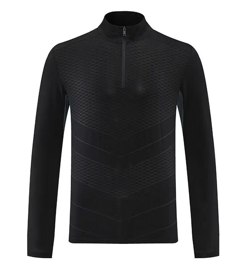 Men's Clothing Dark Pattern Quick-Drying Clothes Long-Sleeved T-Shirt Stand-Up Collar Polo Fitness Sports Running Breathable Tide_autovado.com
