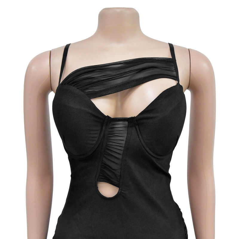 Women's Clothing fashion women's solid color mesh hollow bandage long skirt dress_autovado.com