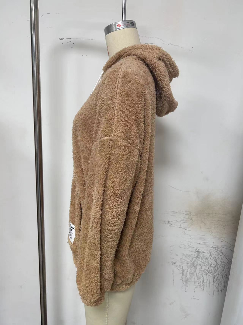 Women's flannel loose hooded long-sleeved pullover plush sweatshirt_autovado.com