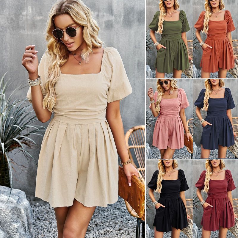 Women's Clothing Solid Color Jumpsuit Collar Jumpsuit Shorts_autovado.com