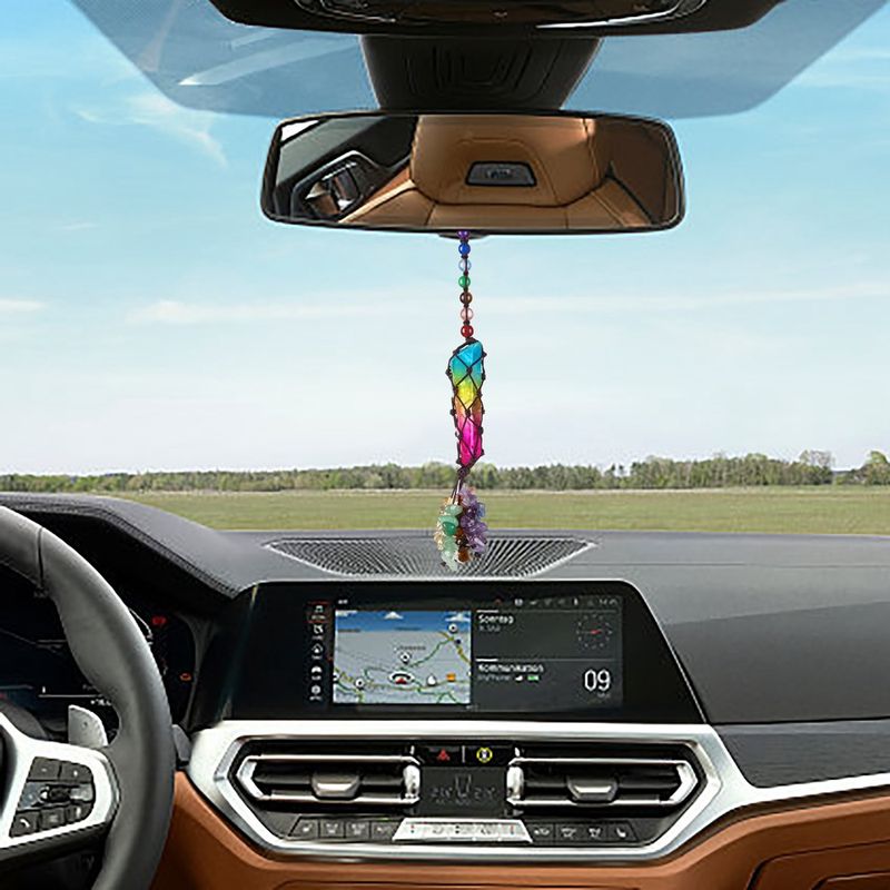 Natural Colorful Stone Car Hanging Crystal Gravel Tassel Dream Net Woven Pendant Car Indoor Yoga Ornaments_autovado.com