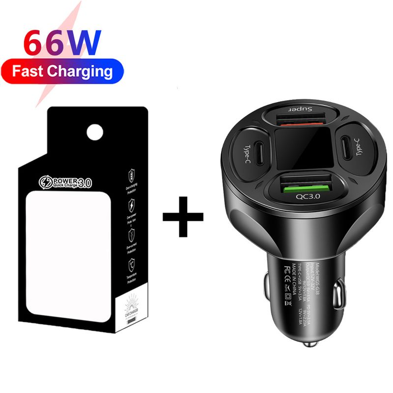 66W 2USB+2Type-c digital display car charger supports super fast charging car charger fast charging car charger_autovado.com
