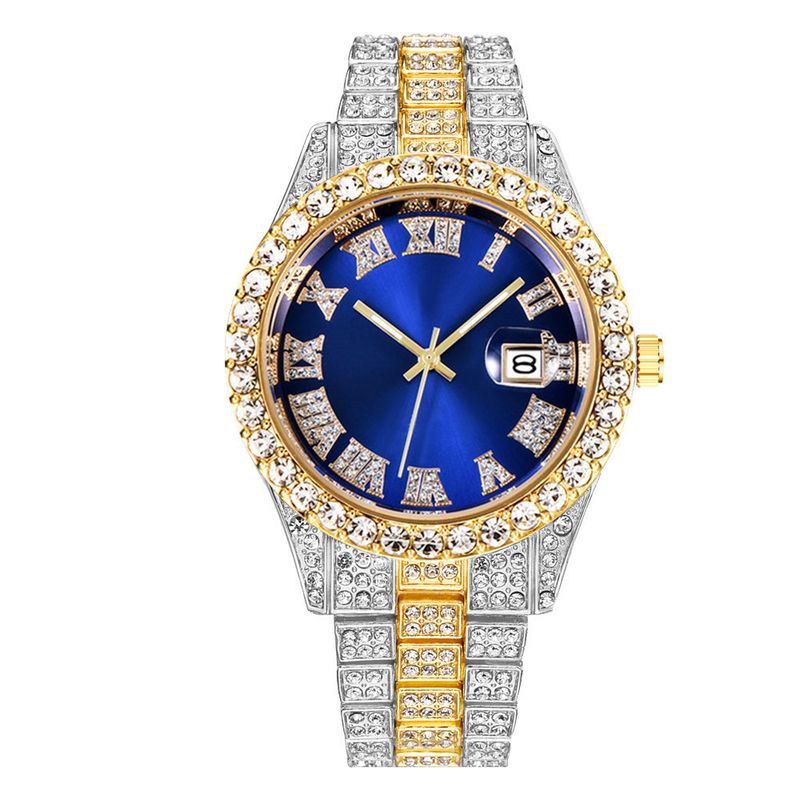 New men's steel belt quartz watch hip-hop business steel belt calendar men's full diamond men's watch men's_autovado.com