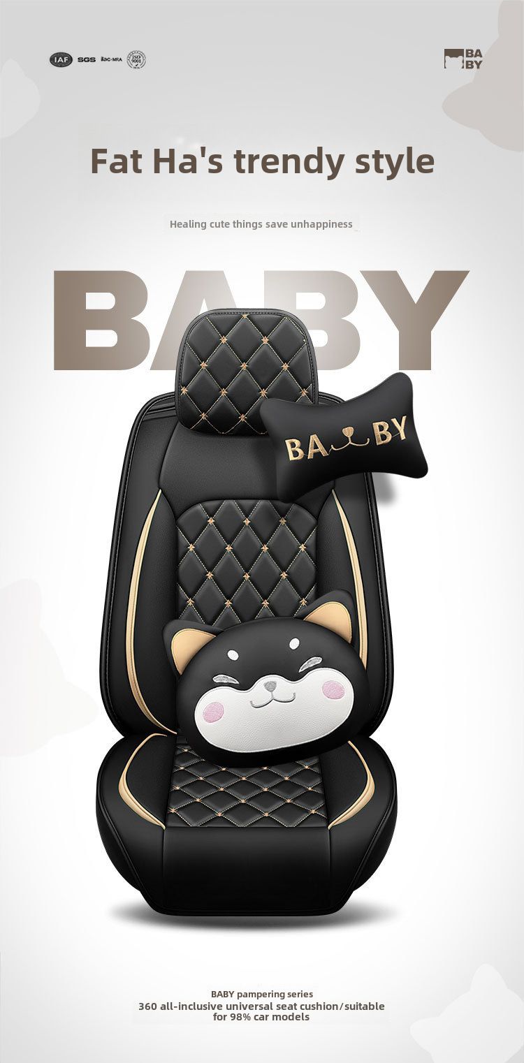 New Crown All-inclusive Full Leather Diamond Four Seasons Car Cushion Four Seasons Universal Dog Head Cartoon Car Seat Cover_autovado.com