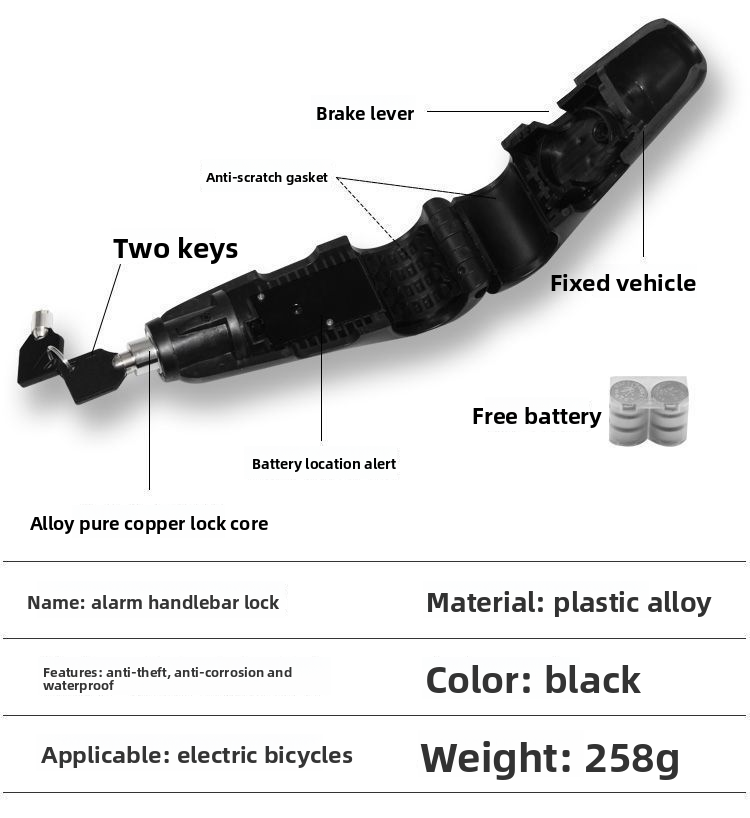 Anti-Theft Front Electric Bike Motorcycle Bicycle Handlebar Alarm Handbrake Brake Lock_autovado.com