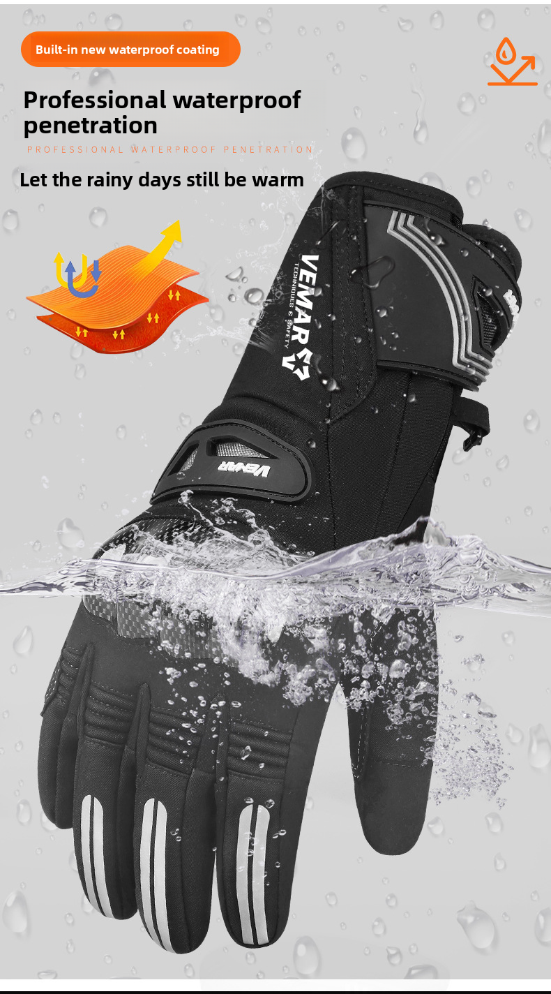 Vemar Riding Autumn Winter Men Windproof Waterproof Fleece Lined Non-Slip Warm Electric Bike Motorcycle Gloves_autovado.com