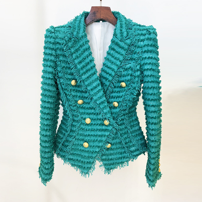 Women's New Style Star Fashion Fringed Tweed Slim Blazer_autovado.com