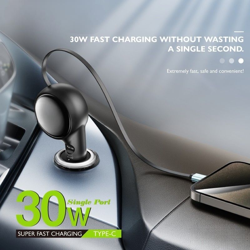 In Car 60W Type C Fast Charger With Retractable Cable_autovado.com