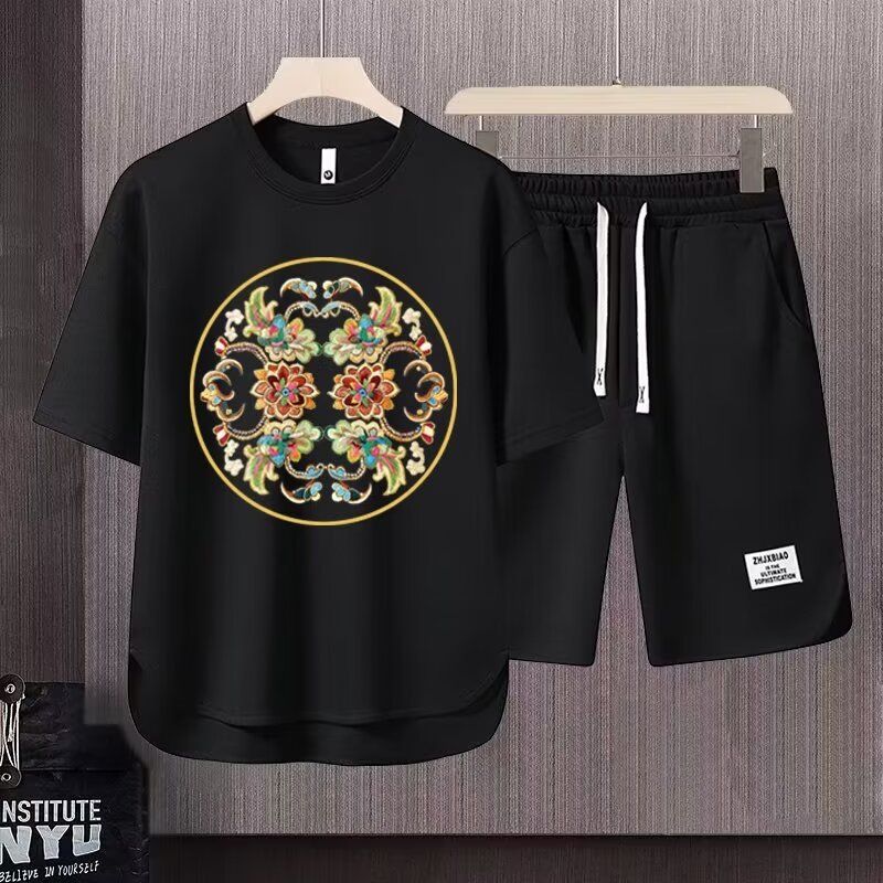 Men's Clothing 2024 Waffle Casual Summer Suit Men's Loose Teen Short sleeved T shirt Shorts Handsome Two piece Suit_autovado.com