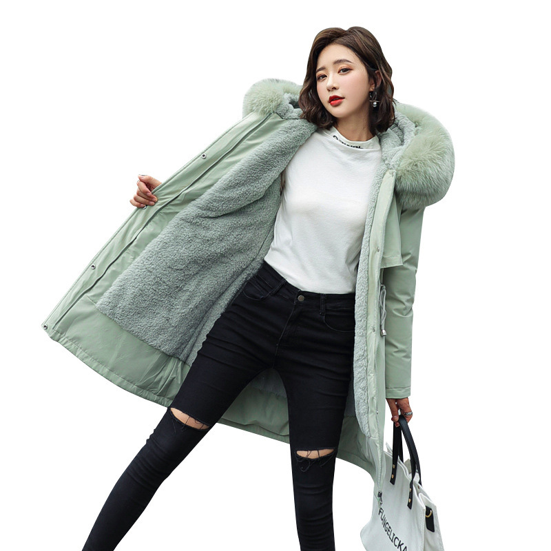 Women's Clothing winter new cotton coat women medium and long large fur collar plus velvet lining parka coat trendy_autovado.com