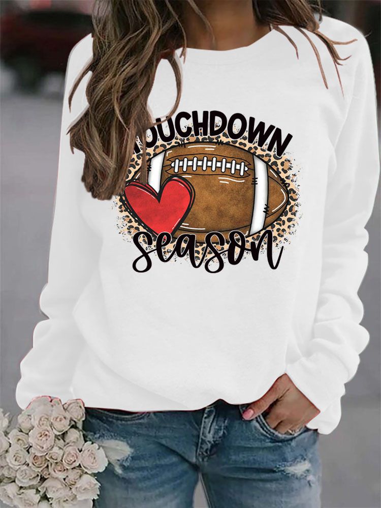 Women's Clothing Site Ready Stock Simple Pullover Crewneck Top T shirt TouchDown Print Loose Sweatshirt_autovado.com