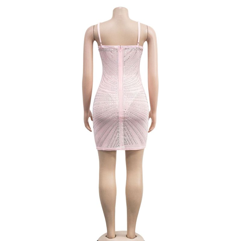 Women's hot diamond mesh suspender sleeveless short skirt dress_autovado.com