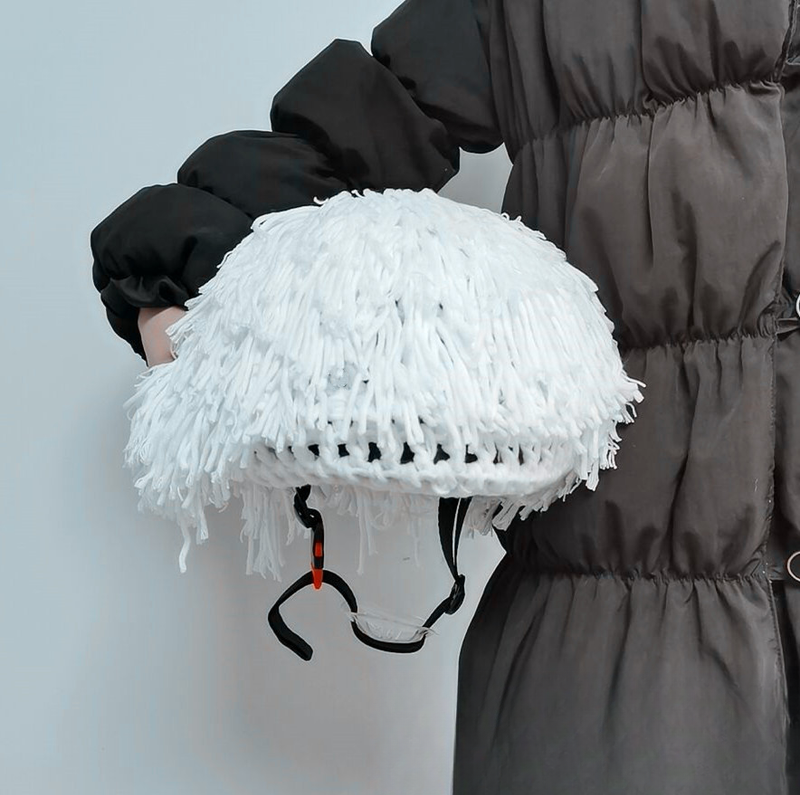Skiing dirty braid helmet set, internet celebrity same style funny hat, knitted wig headband, hip-hop personality mask_autovado.com