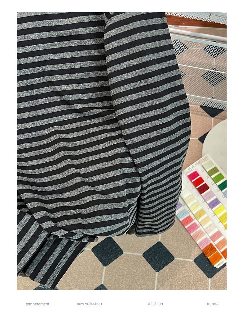 Women's Clothing shirt striped spring and autumn thin long sleeved T shirt women's medium long round neck loose large size women's clothing_autovado.com