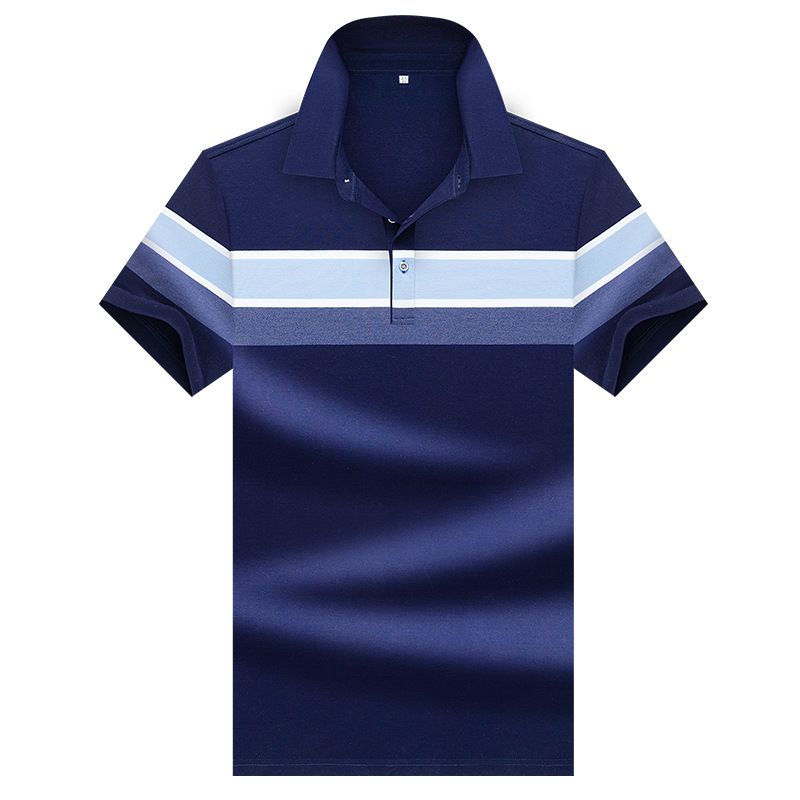Men's Clothing Summer striped polo shirt men's casual middle-aged and young dad's outfit grandfather father short-sleeved T-shirt men's lapel T-shirt_autovado.com